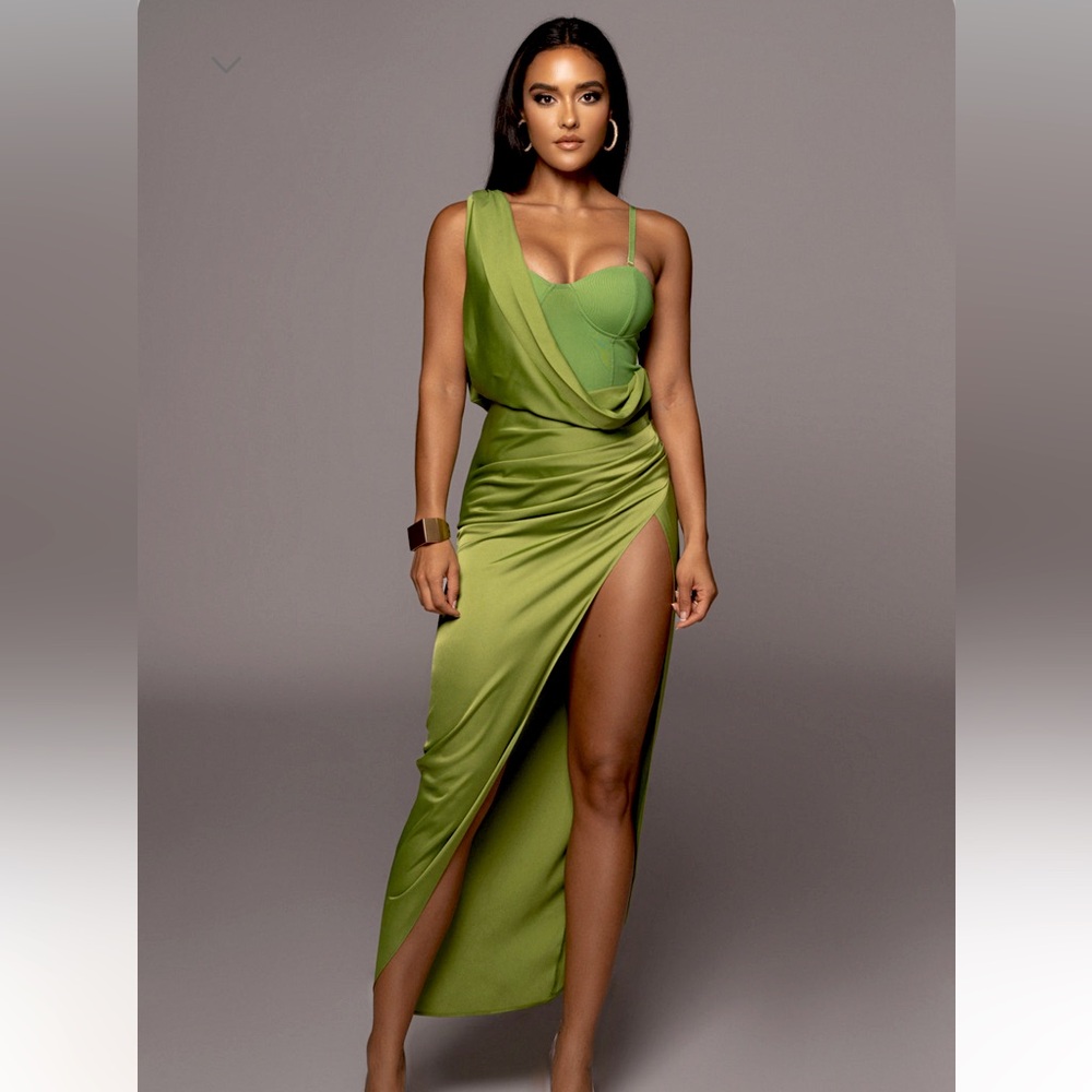 Green Kristiana Slit Dress- Green- Large